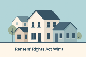 Illustration of residential houses representing private landlords in Wirral affected by the Renters’ Rights Act reforms.
